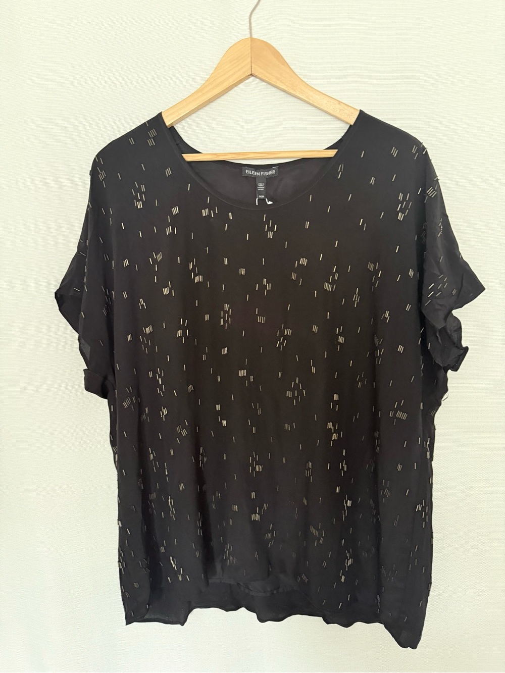 NWT Eileen Fisher Hand-Beaded Silk "Falling Star" Box Top Size M